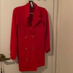 Red gold button detail blazer dress